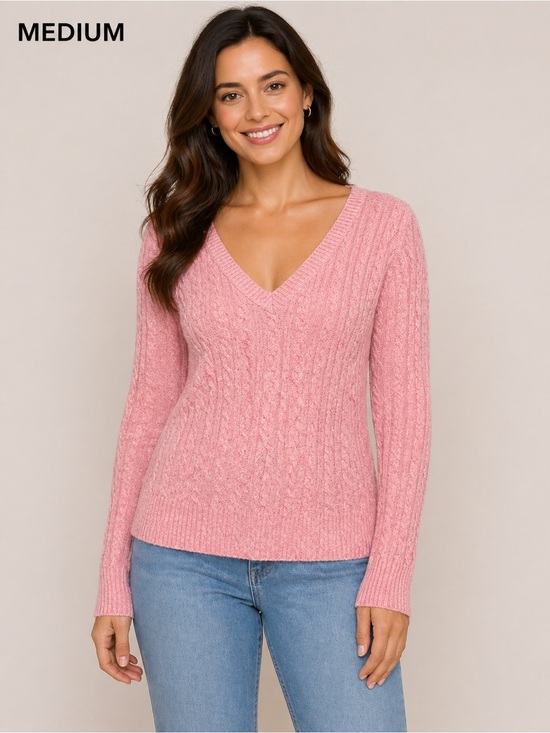 Abercrombie & Fitch Sweaters - Abercrombie & Fitch Pink Cable V-Neck Sweater MEDIUM